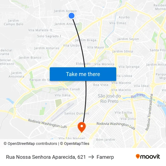 Rua Nossa Senhora Aparecida, 621 to Famerp map