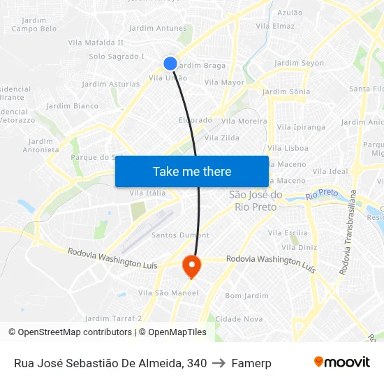 Rua José Sebastião De Almeida, 340 to Famerp map