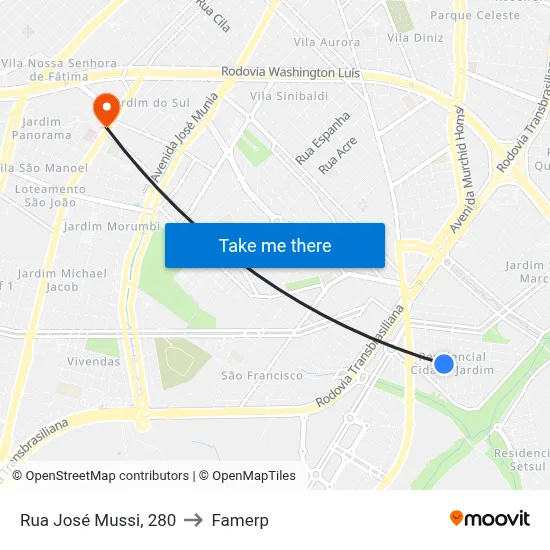 Rua José Mussi, 280 to Famerp map