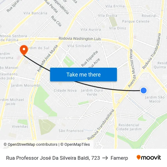Rua Professor José Da Silveira Baldi, 723 to Famerp map