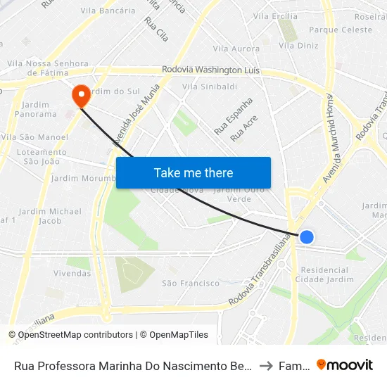 Rua Professora Marinha Do Nascimento Bednarski, 1434 to Famerp map