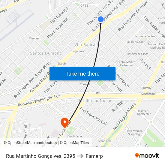 Rua Martinho Gonçalves, 2395 to Famerp map