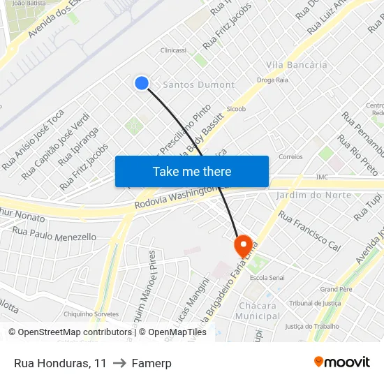 Rua Honduras, 11 to Famerp map
