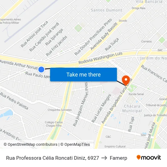 Rua Professora Célia Roncati Diniz, 6927 to Famerp map
