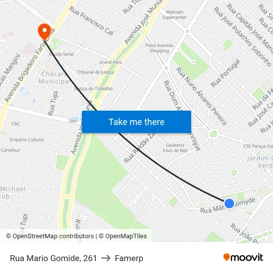 Rua Mario Gomide, 261 to Famerp map