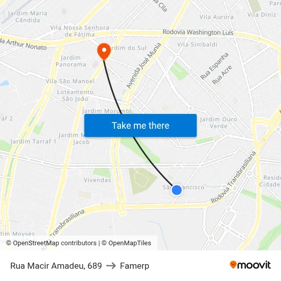 Rua Macir Amadeu, 689 to Famerp map