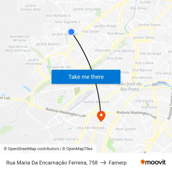 Rua Maria Da Encarnação Ferreira, 758 to Famerp map
