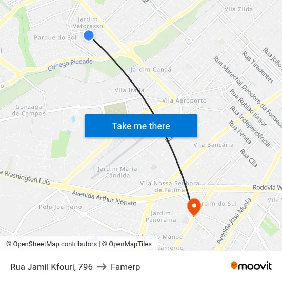 Rua Jamil Kfouri, 796 to Famerp map