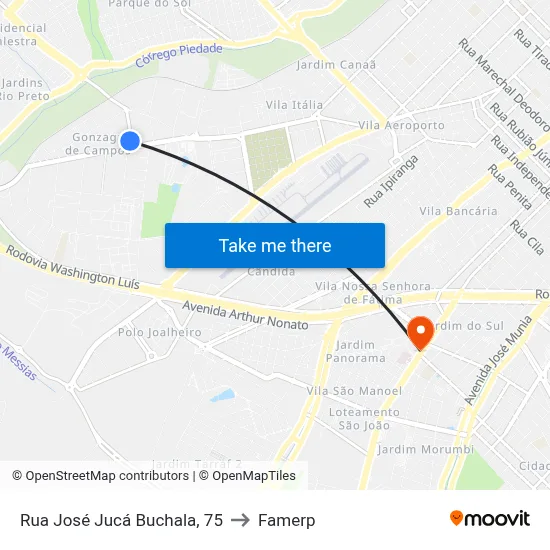 Rua José Jucá Buchala, 75 to Famerp map