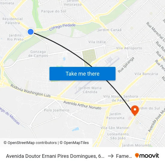 Avenida Doutor Ernani Pires Domingues, 6550 to Famerp map