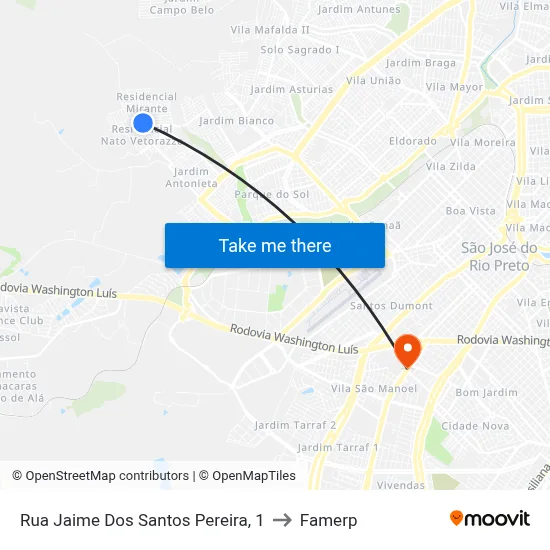 Rua Jaime Dos Santos Pereira, 1 to Famerp map