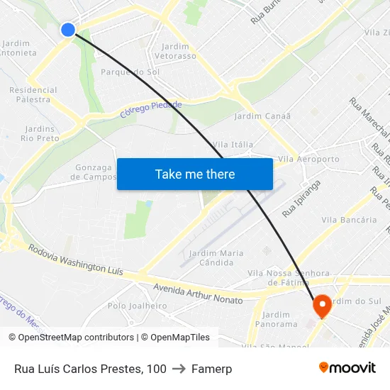 Rua Luís Carlos Prestes, 100 to Famerp map