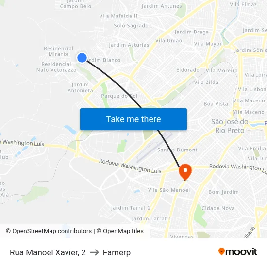 Rua Manoel Xavier, 2 to Famerp map