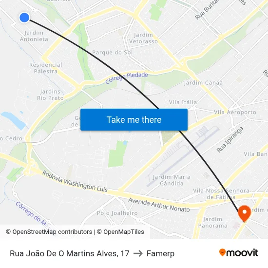 Rua João De O Martins Alves, 17 to Famerp map