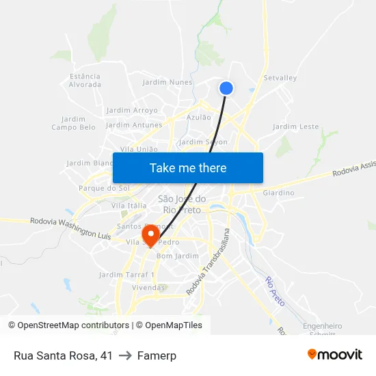 Rua Santa Rosa, 41 to Famerp map