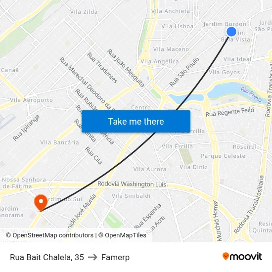 Rua Bait Chalela, 35 to Famerp map