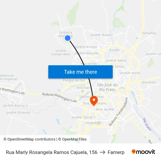 Rua Marly Rosangela Ramos Cajuela, 156 to Famerp map