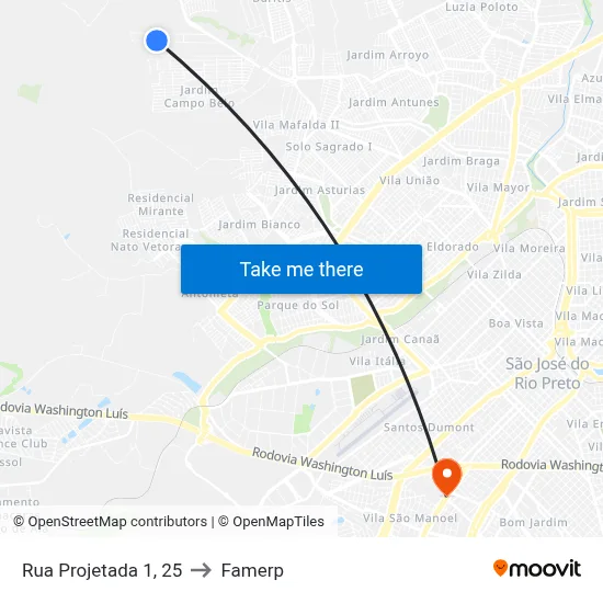 Rua Projetada 1, 25 to Famerp map