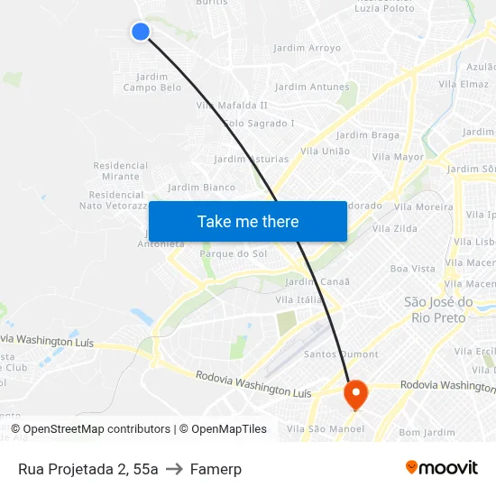 Rua Projetada 2, 55a to Famerp map