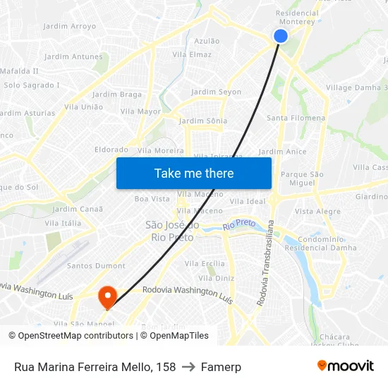 Rua Marina Ferreira Mello, 158 to Famerp map