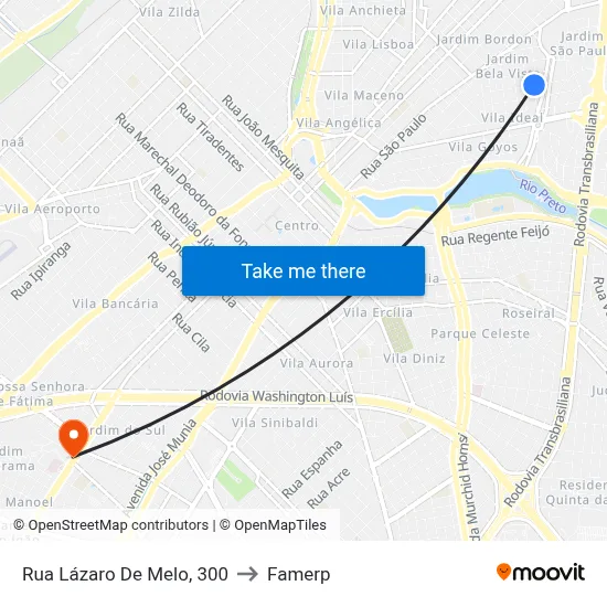 Rua Lázaro De Melo, 300 to Famerp map