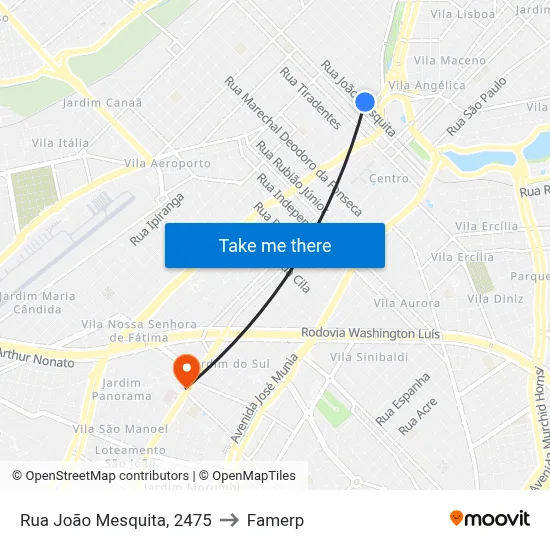 Rua João Mesquita, 2475 to Famerp map