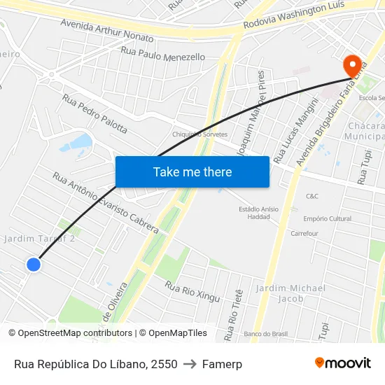 Rua República Do Líbano, 2550 to Famerp map