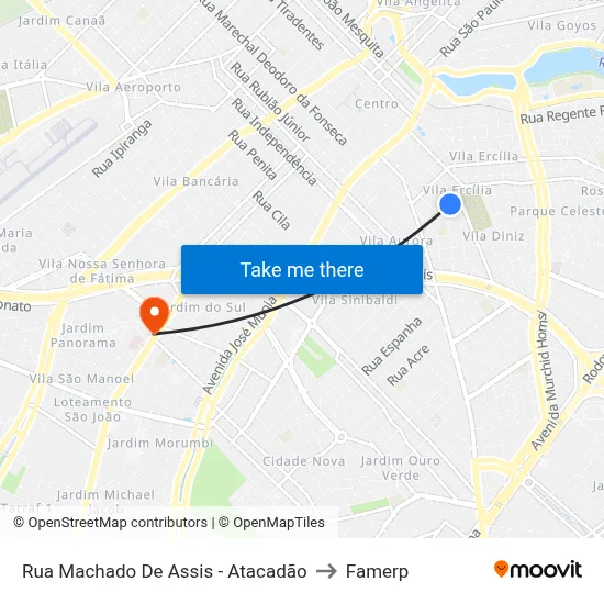 Rua Machado De Assis - Atacadão to Famerp map