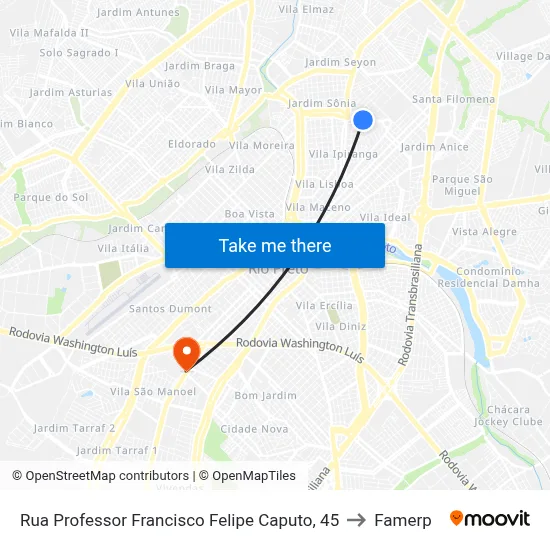 Rua Professor Francisco Felipe Caputo, 45 to Famerp map