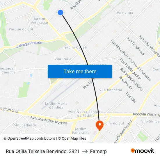Rua Otília Teixeira Benvindo, 2921 to Famerp map