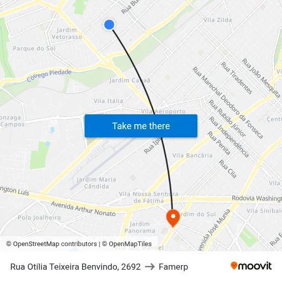 Rua Otília Teixeira Benvindo, 2692 to Famerp map