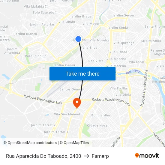 Rua Aparecida Do Taboado, 2400 to Famerp map