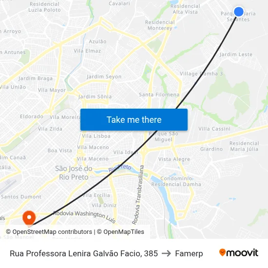 Rua Professora Lenira Galvão Facio, 385 to Famerp map