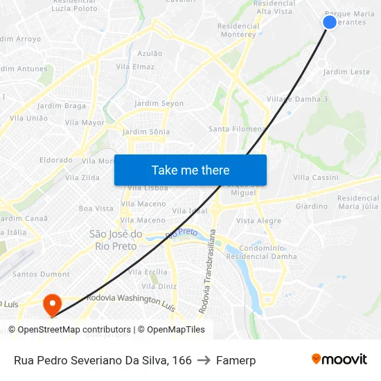 Rua Pedro Severiano Da Silva, 166 to Famerp map