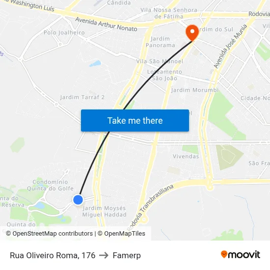 Rua Oliveiro Roma, 176 to Famerp map