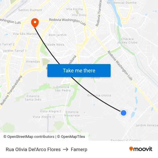Rua Olivia Del'Arco Flores to Famerp map