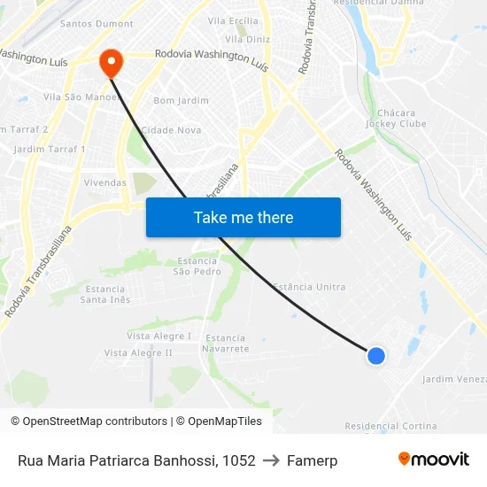 Rua Maria Patriarca Banhossi, 1052 to Famerp map