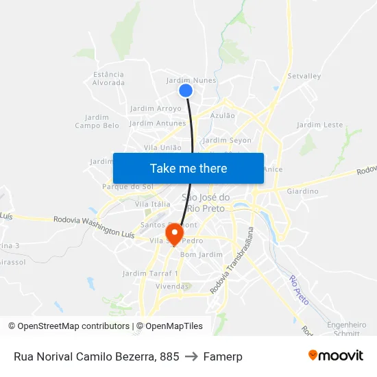 Rua Norival Camilo Bezerra, 885 to Famerp map