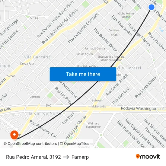 Rua Pedro Amaral, 3192 to Famerp map
