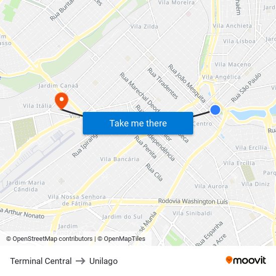 Terminal Central to Unilago map