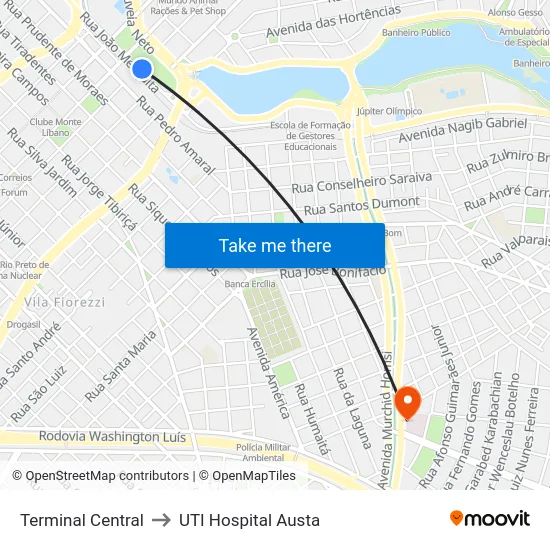 Terminal Central to UTI Hospital Austa map