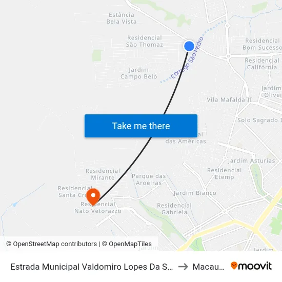 Estrada Municipal Valdomiro Lopes Da Silva, 65 to Macaubal map