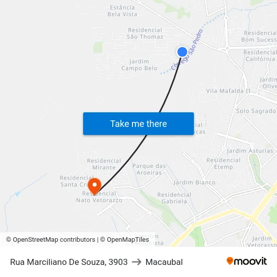Rua Marciliano De Souza, 3903 to Macaubal map
