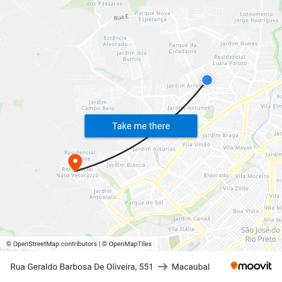Rua Geraldo Barbosa De Oliveira, 551 to Macaubal map