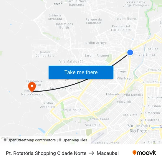 Pt. Rotatória Shopping Cidade Norte to Macaubal map