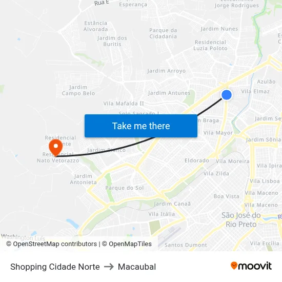 Shopping Cidade Norte to Macaubal map