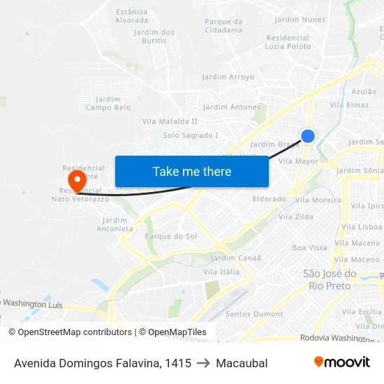 Avenida Domingos Falavina, 1415 to Macaubal map