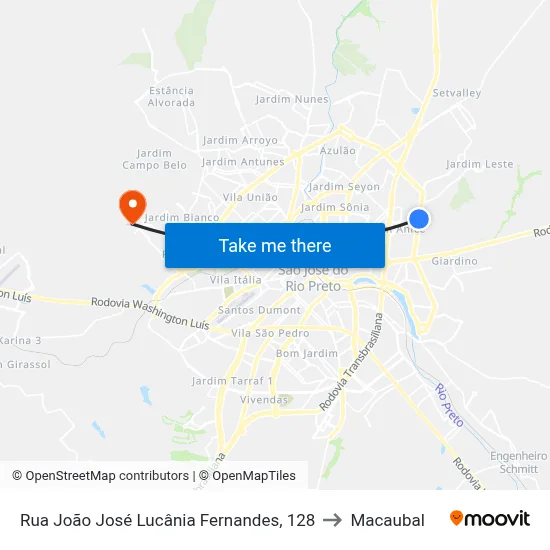 Rua João José Lucânia Fernandes, 128 to Macaubal map