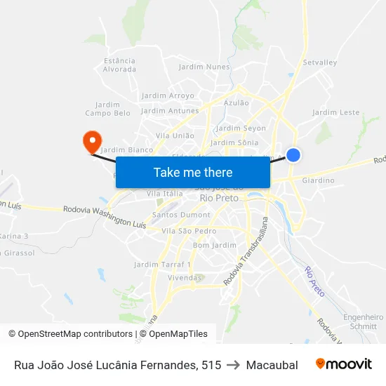 Rua João José Lucânia Fernandes, 515 to Macaubal map