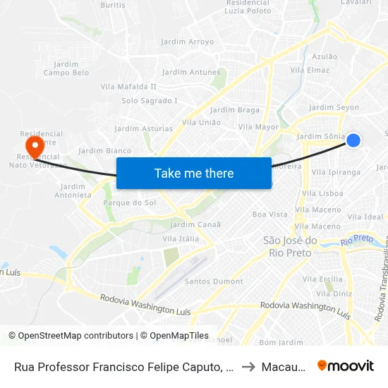 Rua Professor Francisco Felipe Caputo, 187 to Macaubal map